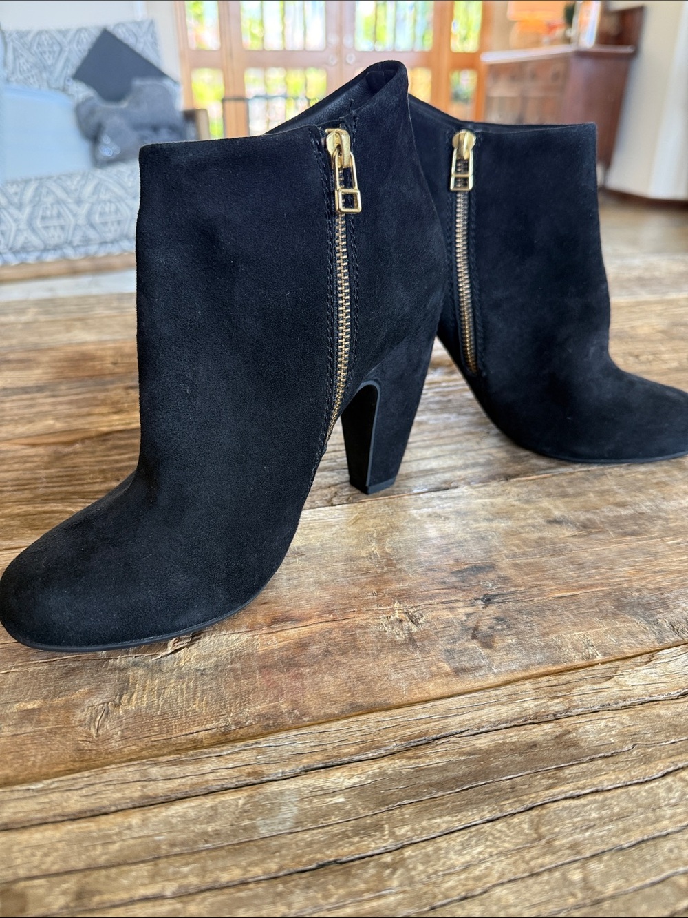 Steve Madden Penelope Suede Ankle Booties with Gold Zipper